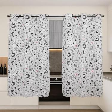Imagem de Cortina Cozinha Oxford 2,00x1,40 Estampada Cappuccino Janela Vitrô Ilhós Blackout Blecaute Decorativa Poliéster Varão (Galo)