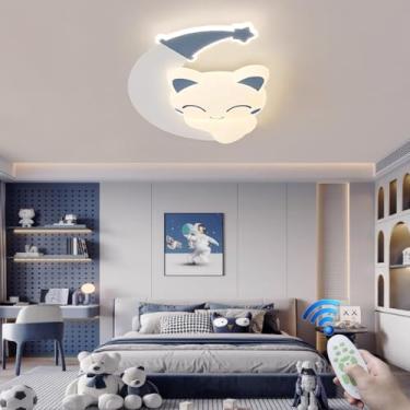 Imagem de Luminária de teto LED moderna e criativa em formato de lua de desenho animado, com controle remoto, corpo de metal e lustre, ideal para quarto, restaurante, ilha de cozinha e sala de estar (