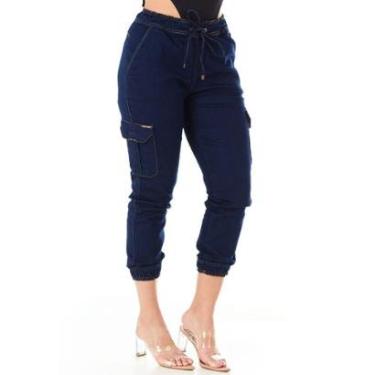 Imagem de Calça Jeans Feminina HNO Jogger Cargo Azul Escuro-Feminino