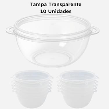 Imagem de Kit Bowl Plástico com Alças e Tampa 15x15x8cm (10, Tampa Transparente)