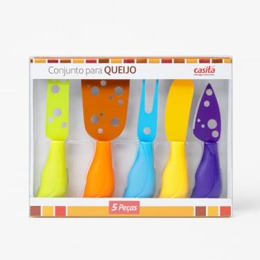 Imagem de Kit Para Queijo 5 Peças em Aço Inox – Faca, Garfo e Espátulas para Cortar e Servir Queijos Frescos, Moles e Duros – Conjunto Gourmet para Vinhos, Petiscos e Tábuas de Frios