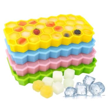 Imagem de Forma de Gelo Silicone 37 Cavidades Colmeia com Tampa Flexível, Fácil de Desenformar, Cores Variadas
