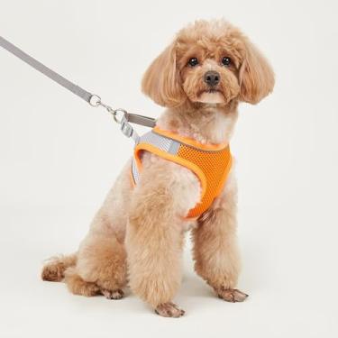 Imagem de Peitoral ajustável para animais de estimação com tiras refletivas, fivela segura, colete leve e confortável para animais de estimação pequenos e médios (P, laranja)