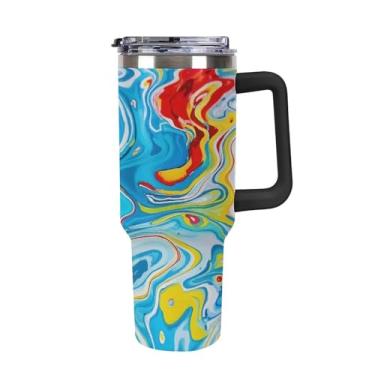 Imagem de Copo Stanley para carro de grande capacidade de 1,134 g, roxo, arte fluida, respingos, aço inoxidável, isolado a vácuo, copo de café selado para suporte de copo de carro e ao ar livre à prova de