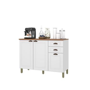 Imagem de Balcão Para Cozinha 120cm 3 Portas 2 Gavetas Com Tampo Firenze Branco Indekes