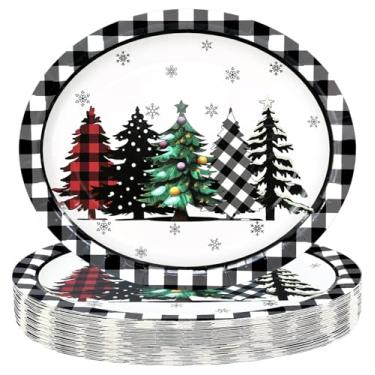Imagem de HEIPINIUYE 50 peças de pratos ovais de papel xadrez de búfalo de Natal
