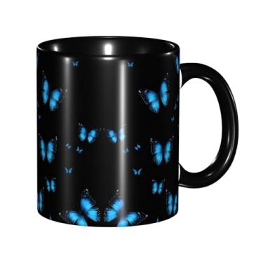 Imagem de Zeraoke Linda estampa de borboletas azuis canecas de café criativas, personalizadas, presente para família, tamanho de 325 ml, unissex