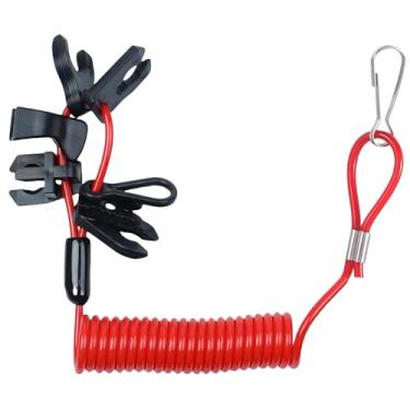 Imagem de Qonsy Cordão de conector de interruptor Kill Stop de segurança para barco para Yamaha Mercury Tohatsu Honda Suzuki Marine motor de popa interruptor de desligamento vermelho com 7 chaves