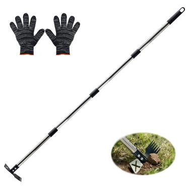 Imagem de Amestar Ferramenta extrator de ervas daninhas com cabo longo, ancinho de ervas daninhas manual 2 em 1 resistente e enxada de jardim, ferramenta multifuncional de remoção de ervas daninhas de 58