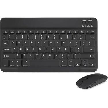 Imagem de Kit Teclado e Mouse Bluetooth Sem Fio, Recarregável com USB-C, Ultrafino e Portátil, Compatível com iPad, iPhone, Android, Tablets (Preto)