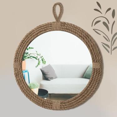 Imagem de Vercraft Espelho náutico 50,8 cm decoração de parede com acabamento em corda e laço para pendurar espelho redondo náutico boho rústico decorativo para sala de estar, quarto