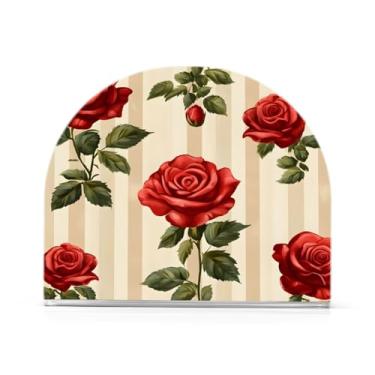 Imagem de Qilmy Porta-guardanapos rosa vermelha do dia dos namorados para mesas - porta-guardanapos para cozinha, porta-guardanapos de mesa, porta-guardanapos de coquetel, porta-guardanapos moderno, guardanapos
