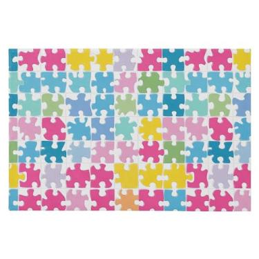 Imagem de Wassud Quebra-cabeça colorido tapete de porta 61 x 89 cm, tapete de área lavável antiderrapante com suporte de borracha, tapete macio e macio para sala de estar, quarto, entrada, entrada