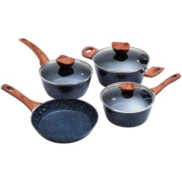 Imagem de Conjunto Panelas Antiaderente com Tampa de Vidro, 4 Peças,04 Peças,Alumínio de Qualidade,Conjuntos de panelas e frigideiras,Jogo de Panelas de Cozinha - Preto