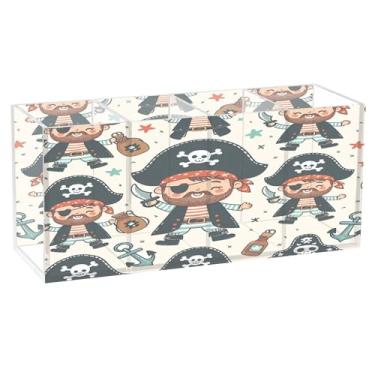 Imagem de Burbuja Suporte de caneta de acrílico pirata de desenho animado, 4 compartimentos, suporte de lápis transparente para pincéis de maquiagem, acessórios de mesa de escritório em casa