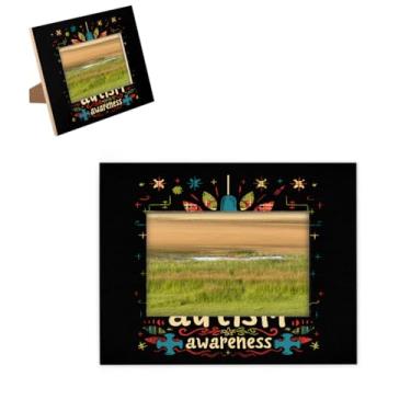 Imagem de hongjinglin Moldura de madeira com design de autismo de 10 x 15 cm, moldura para fotos com tapete para parede e mesa, para decoração de casa e amigos da família, ideias de presente de casamento