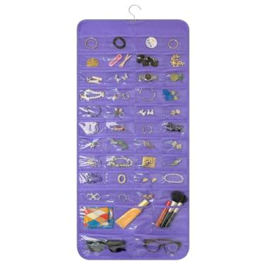 Imagem de Bloss Organizador de joias para pendurar com 90 bolsos, organizador de brincos para presente de dia dos namorados, suporte de joias de dupla face para brincos, colares, anéis no armário, parede, porta