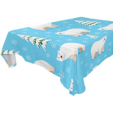 Imagem de Burbuja Toalha de mesa Polar Bears, toalha de mesa quadrada anti-rugas grossa para decoração de jantar, cozinha, festa, 137 x 137 cm