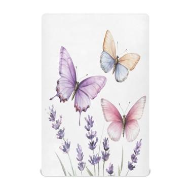 Imagem de STAYTOP Lençóis de berço de lavanda e borboleta, para meninos e meninas, lençol com elástico para berço padrão e colchão infantil, de microfibra supermacia, 99 × 69 × 5 cm