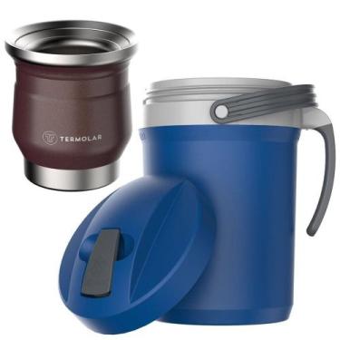 Imagem de Terere Cuia Térmica Bronze Jarra Fliptop 2,5 L Azul Termolar