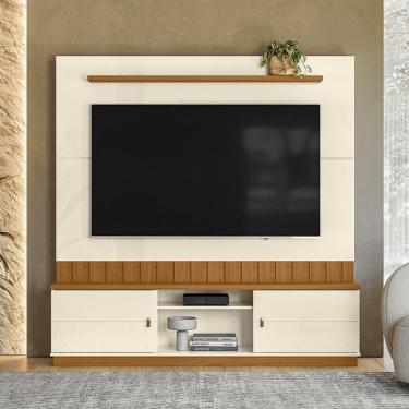 Imagem de Home Florianópolis 1,75m Tvs 70 Polegas Painel Nichos E Gavetas Off White Amendoa