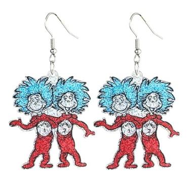 Imagem de Brincos de professores coloridos para mulheres, desenhos animados, animais, acrílico, glitter, gato, rato, livro, chapéu, arco-íris, brincos de maçã, brincos de formatura, dia do professor, presentes