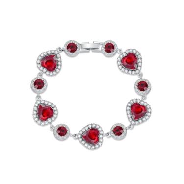 Imagem de Dorunmo Pulseira de tênis charmosa para mulheres, coração halo, design quadrado, vermelho/azul/verde, joias de pedras preciosas, presentes de aniversário para sua mãe, esposa, 7, Cobre, Sem Pedra