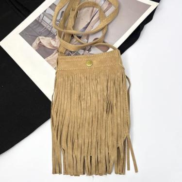 Imagem de Bolsa transversal com franjas, bolsa de ombro elegante para viagem, bolsa feminina minimalista com borla, Caqui, Medium, Mochila casual