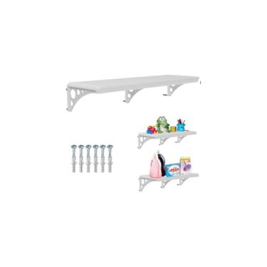 Imagem de Prateleira Multiuso de Madeira e Metal, 39cm x 12,5cm x 5cm, Branca e Preta, com Parafusos e Buchas, para Cozinha, Banheiro, Lavanderia