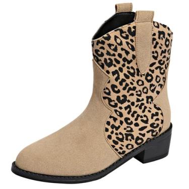 Imagem de Botas femininas de salto alto com estampa, bico fino, sapatos casuais confortáveis para atividades de lazer, Caqui, 38