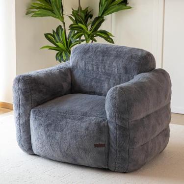 Imagem de MAXYOYO Cadeira gigante para adultos, sofá-saco de feijão ultramacio e fofo, sofá de chão grande para sala de estar e quarto, cadeira de leitura aconchegante com enchimento, cinza escuro