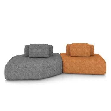 Imagem de Sofá Ilha Dakota 2 Módulos 310cm Encostos Almofadas Soltas Bouclê Rústico Cinza/Terracota G33 - Gran Belo