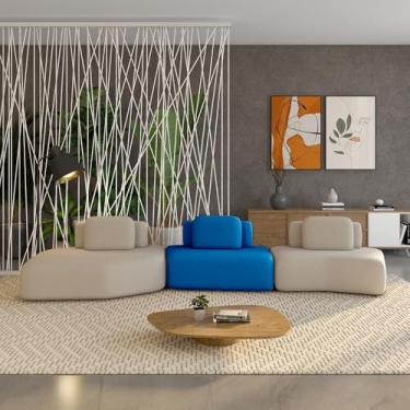 Imagem de Sofá Ilha Sala de Estar Dakota 3 Módulos 484cm Encostos Almofadas Soltas Veludo Bege/Azul G33 - Gran Belo