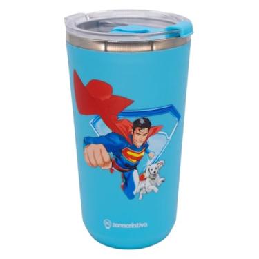 Imagem de Zonacriativa - Copo Térmico Sky Super-Homem Krypto DC Comics 500ml | Aço inoxidável parede dupla e tampa hermética com clique | Ideal para faculdade e trabalho
