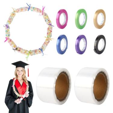 Imagem de Klmnop 2 Roll Poly Tubing for Candy Lei Making Kit, 2" W x 164' L Clear Plastic Tubing with 6 Color Ribbons for Graduation Candy Leis, DIY Party Supplies(Clear)