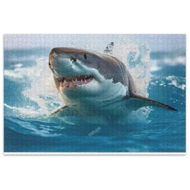 Imagem de Quebra-cabeça de tubarão branco azul marinho 500 peças para adultos arte de flores presentes exclusivos para adultos elefante branco