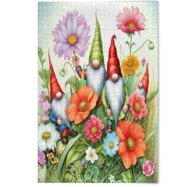Imagem de Quebra-cabeça adulto com flores florais de gnomos fofos, 500 peças, presentes engraçados para amantes de quebra-cabeças, cenários de inverno, arte floral de animais fofos, 500 peças, 52 x 37,8 cm