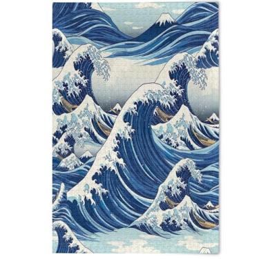 Imagem de Quebra-cabeças para adultos Blue Ocean Waves 1000 peças, presentes divertidos de elefantes brancos, quebra-cabeças divertidos para presente de mordaça paisagem, arte animal, 1000 peças, 75 x 50 cm