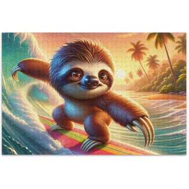 Imagem de Quebra-cabeça de surfe com preguiça fofa para adultos 1000 peças, presentes tecnológicos, paisagem, quebra-cabeça artístico, pintura de brinquedo, 75 x 40 cm