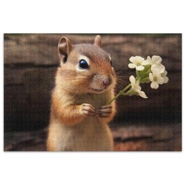 Imagem de Quebra-cabeça flor esquilo 500 peças para adultos pintura de arte floral paisagem quebra-cabeças elefante branco presentes de festa