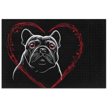 Imagem de Quebra-cabeça de buldogue dos namorados preto 1000 peças, presentes de elefante branco, engraçados, difíceis, desenhos animados, animais