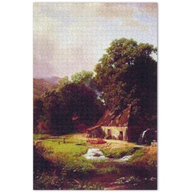 Imagem de Quebra-cabeça de pintura a óleo de moinho de cenário 500 peças para adultos pintura a óleo paisagem pintura a óleo quebra-cabeças duros presentes engraçados, 50 x 35 centímetros
