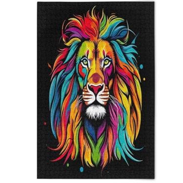 Imagem de Quebra-cabeça 500 peças arte adulto família jogo pintura leão colorido desenho animado preto divertido mordaça presente quebra-cabeças elefante branco presentes engraçados, 500 peças, 52 cm x 37,8 cm