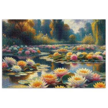 Imagem de Waterlily Painting Jigsaw 1000 quebra-cabeças para adultos, amigos, família, jogos, presentes, paisagem, brinquedo de arte