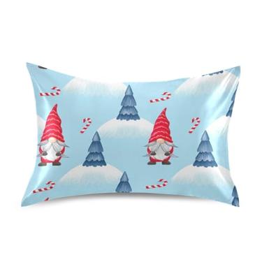 Imagem de Capas de almofadas padrão de Natal gnomo vermelho inverno rei queen fronhas de cetim legal decoração de quarto estética king size 101,6 cm x 50,8 cm