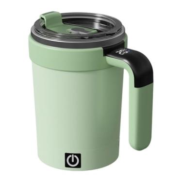 Imagem de KiBcsLic Caneca de café com misturador automático de 380 ml, multiuso, para misturar cacau e chocolate, acessório ideal para viagens, acampamentos, trilhas e, Verde