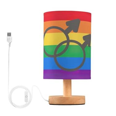 Imagem de Joisal Abajur de mesa redondo com bandeira do orgulho gay masculino abajur de cabeceira para leitura, luminárias de sala de estar
