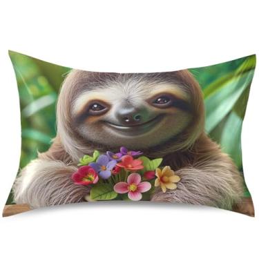 Imagem de Linda preguiça sorrindo animal de cetim capas de almofada refrescantes de animais fofos capas de travesseiro padrão Queen King, tamanho padrão, 66 cm x 50 cm