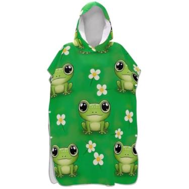 Imagem de Joisal Poncho de surfe para adultos trocador de roupão de praia com capuz toalha floral plus size bonito desenho animado sapo verde ponchos de praia para homens