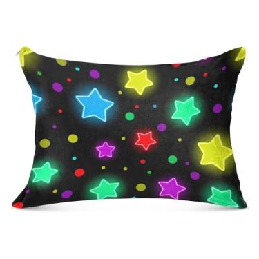 Imagem de Capas de travesseiro de flanela pretas neon estrelas decorativas padrão Queen King capas de travesseiro de desenho animado para travesseiro de cama, tamanho Queen, 50,8 cm x 76,2 cm